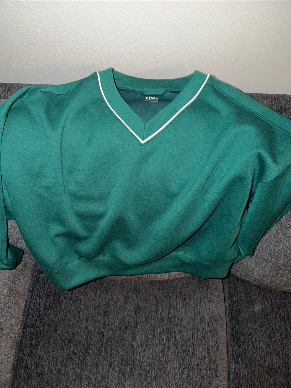 Deep Green V-Neck Women's Sweater with White Trim